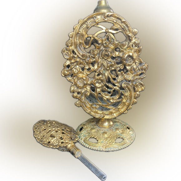 Perfume Bottle Ornate GoldGilt Vanity”Style Built”Ormolu Filigree Hollywood Reg. - Picture 3 of 12